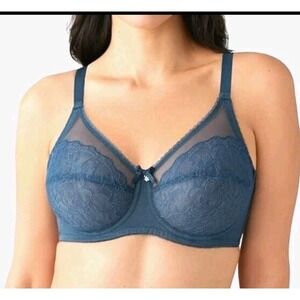 Wacoal Blue Retro Chic Underwire Bra, Full Coverage Lace 855186 Size 38D